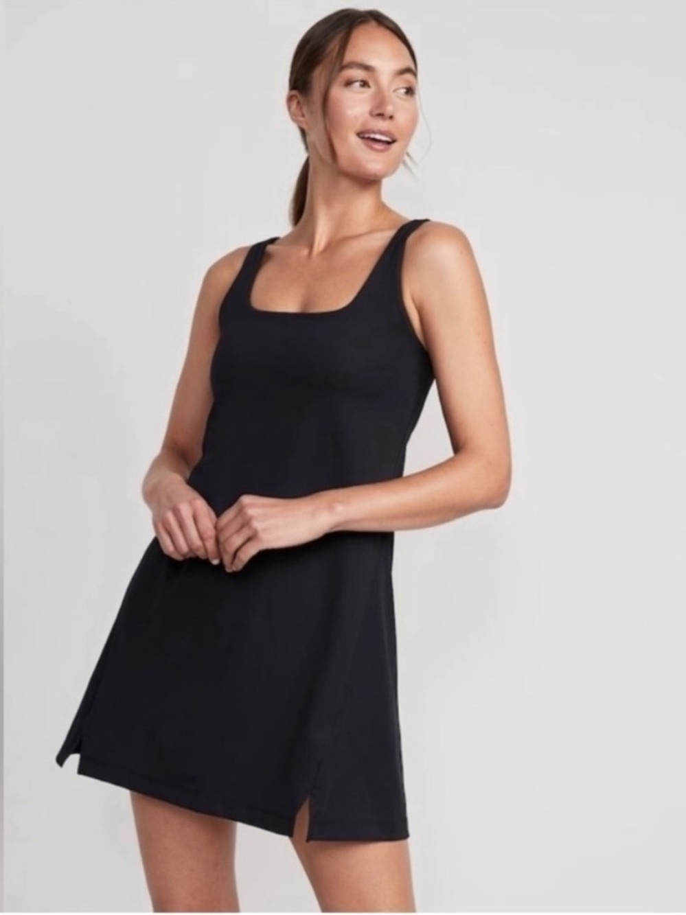 Old Navy PowerSoft Square-Neck Black Athletic Dress NWT